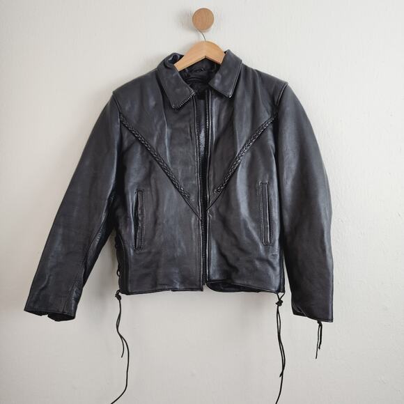 Vintage Hot Leathers Braided Leather Moto Biker Jacket Side Lace-Up Fringe M - Picture 7 of 15